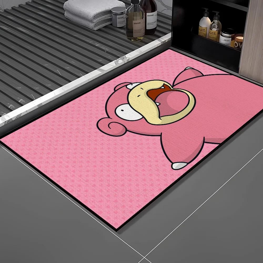 Door P-Pokemon Cute Mat For Bedroom Decoration Kitchen Bath Carpet Cartoon House Slowpoke Super Pink Absorbent Rug Foot Non-slip