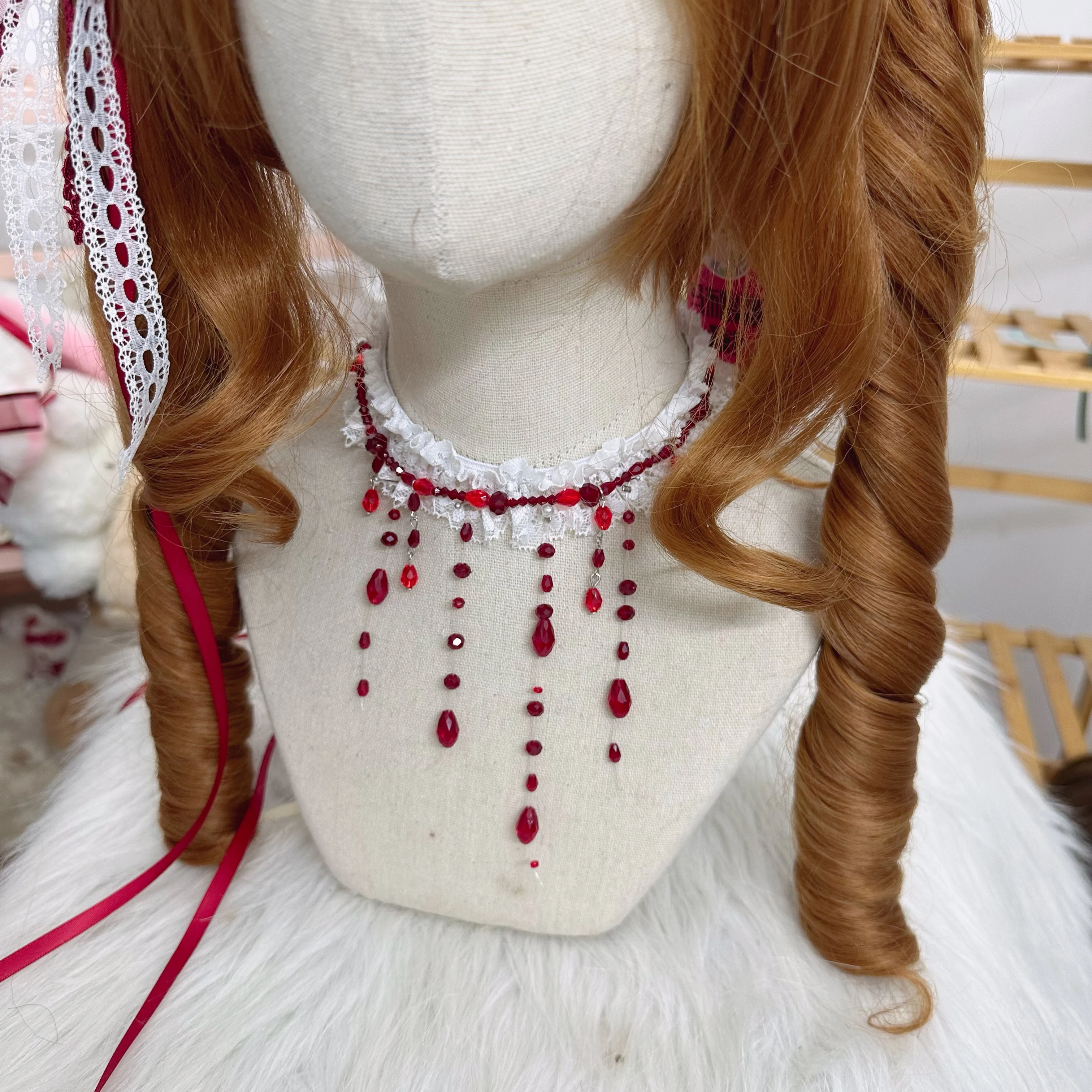 Lolita elements Goth moonlight Sacred Sighing white red hair band Bornet Lolita style hand work