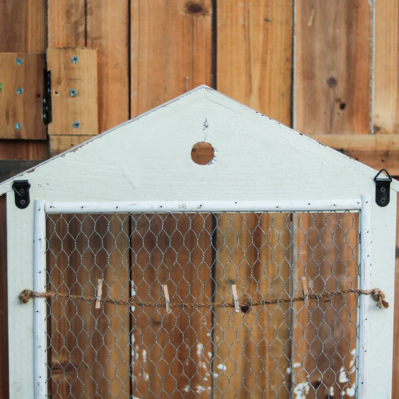 Vintage White Wood Small Wall Flower Pot Shelf with Wire Mesh Design