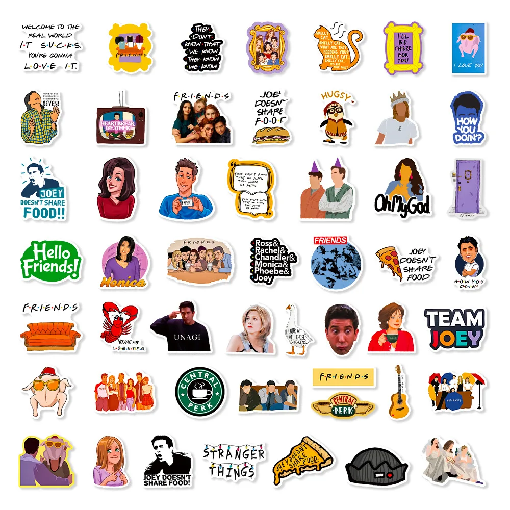 10/30/50Pcs Tv Show Vrienden Stickers Voor Laptop Bagage Skateboard Auto Notebook Diy Waterdichte Sticker Cartoon decal Klassieke Speelgoed