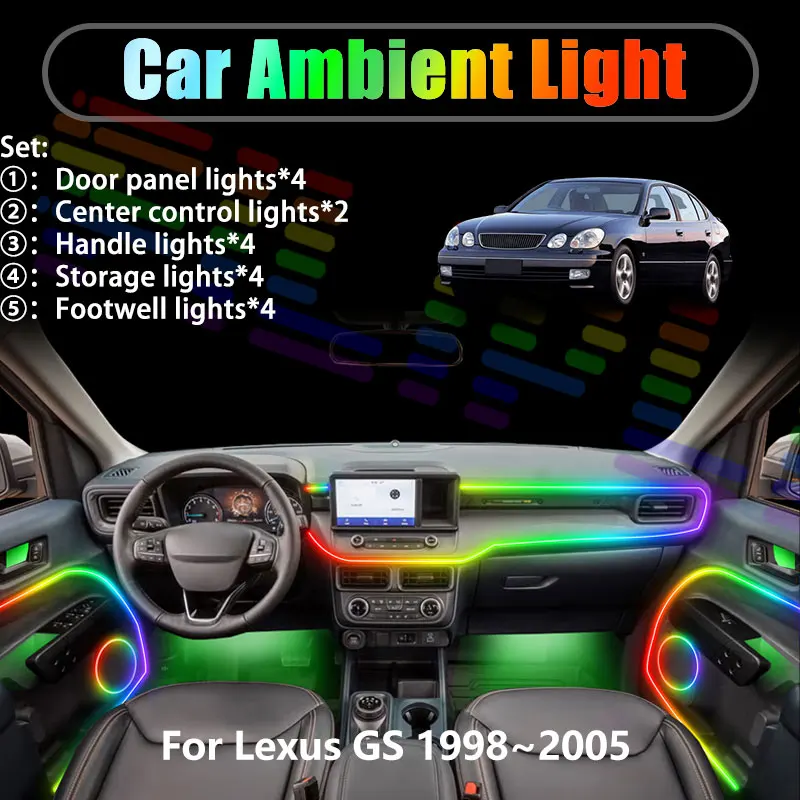 

Светодиодная подсветка салона и багажника для Lexus GS 1998-2005 MK2 Aristo S160, 2/18 в 1, USB RGB, с эффектом «стример»