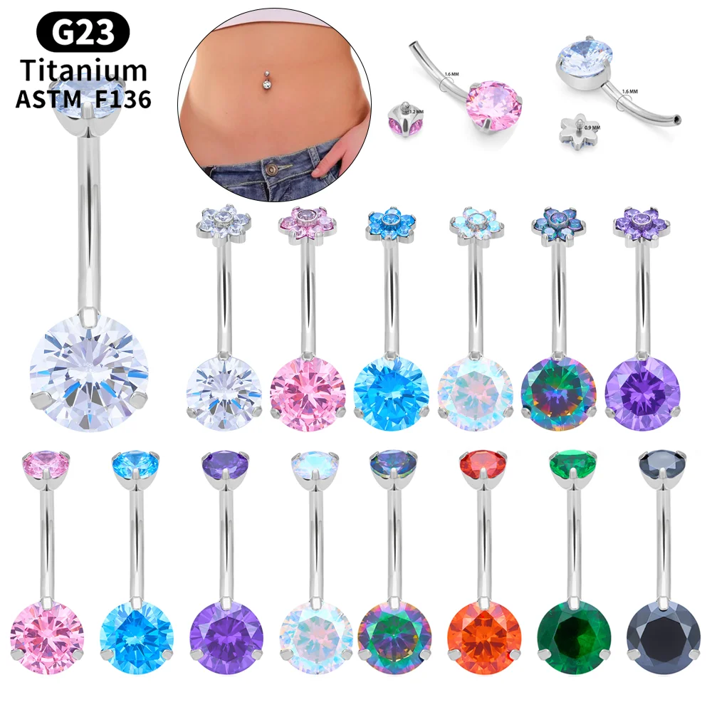 

G23 Titanium Shiny Navel Belly Button Rings Belly Piercing Colorful Round ZC Woman Body Jewelry Barbell Women Accessories