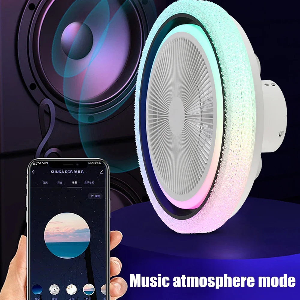 Imagem -03 - Ventilador de Teto com Luz Led para Casa Controle Remoto Alto-falante Bluetooth Inteligente Lustre Silencioso Lâmpada Grande Velocidades 51cm