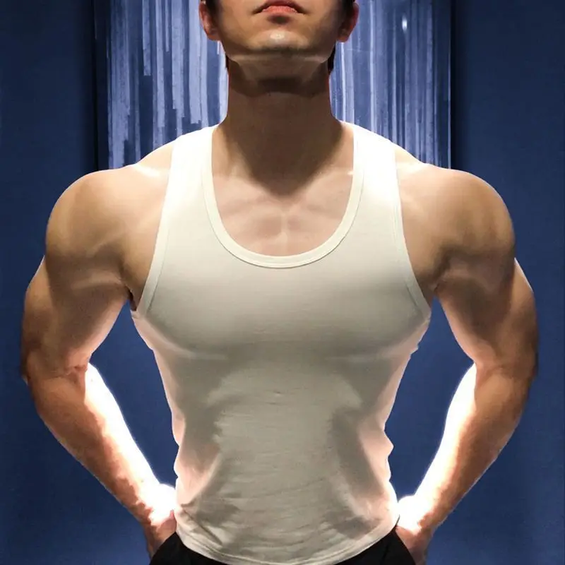 Ice Silk Large Size Men's Tank Top Summer Inner Wear Sleeveless Gym Crossbar Sports Tight Base Thin Style