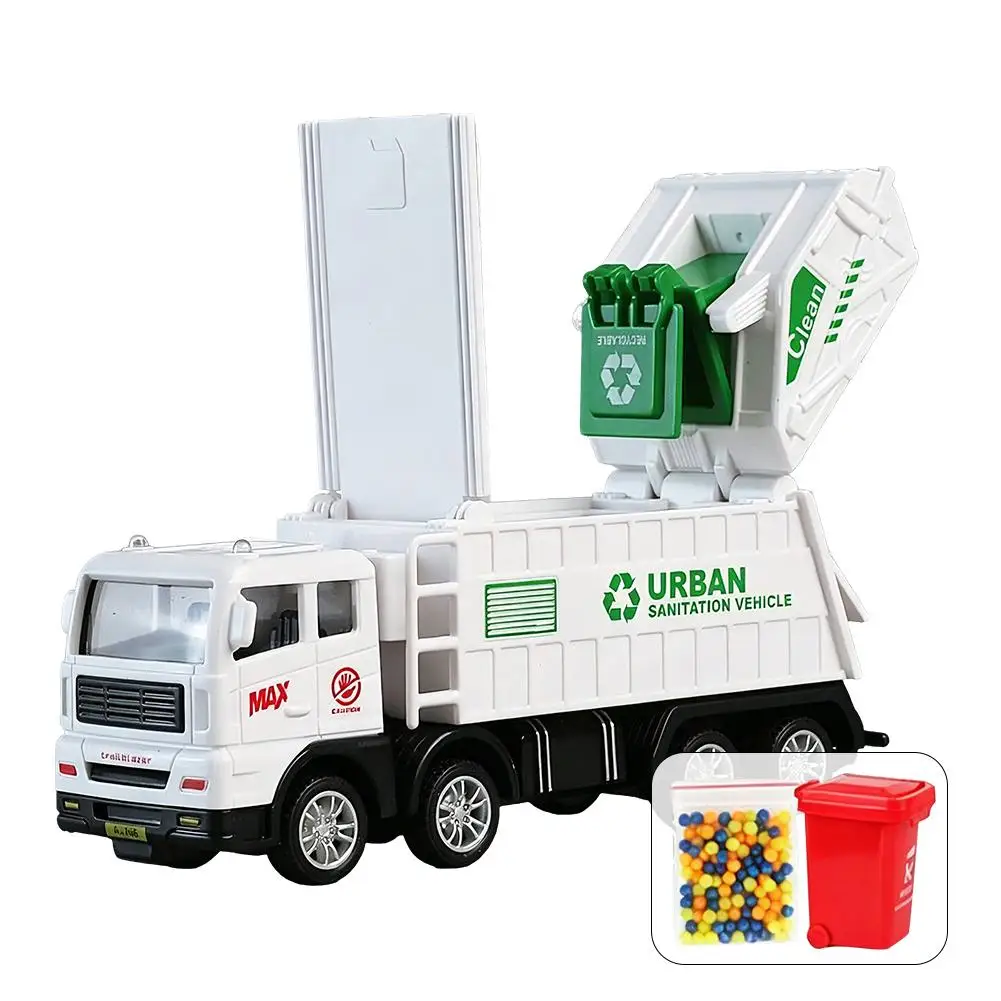Camión de Basura de Juguete con Inercia para Niños, Vehículo de Saneamiento Realista con Contenedores de Basura, Juego d