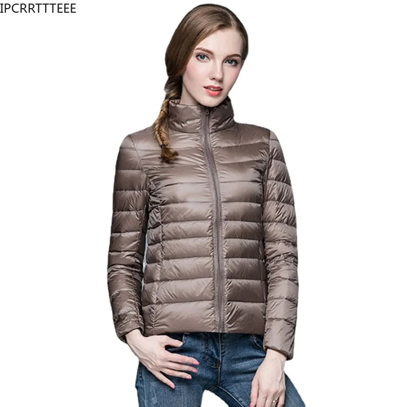 Jaqueta de pato ultra leve para mulheres, casaco portátil à prova de vento, jaqueta puffer fina, branco, primavera, outono, inverno, novo, 2023