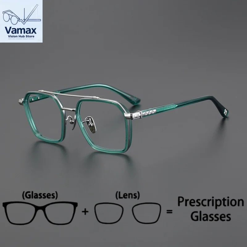 

Vintage Double Bridge Prescription Eyeglasses Ultra Light Pure Titanium Myopia Hyperopia Glasses Fashion Eyewear for Women Men