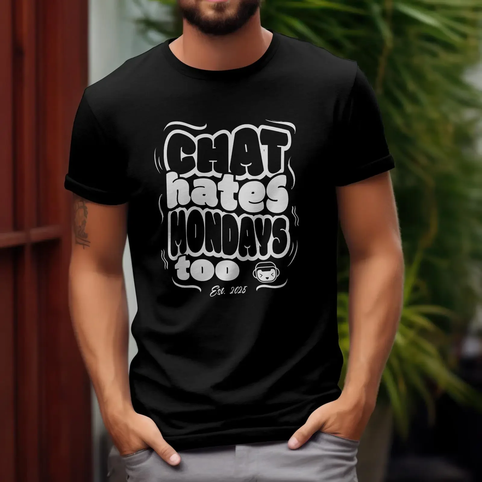 Camiseta divertida de Geek Tech Chat AI con la frase "También odio los lunes", estilo suave, oversize, de moda vintage lavada, para influencers.