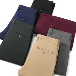 Autumn Winter New Men's Straight Casual Pants Business Fashion Khaki Grey Red Black Solid Color Formal Trousers Plus Size 38 40