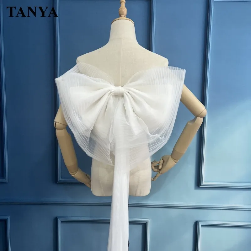 Elegant Wedding Bow Cape Soft Pleated Plisse Tulle Romantic Bridee Bow 'Veils' Chic 150cm Length Bridal Accessories