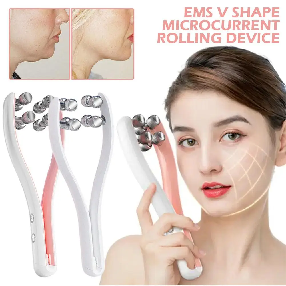 

V Shape Microcurrent Rolling Device Skin Firming Lifting Reduce Excess Tightening Loose Roller Skin Face Slimmer Fat U6o9