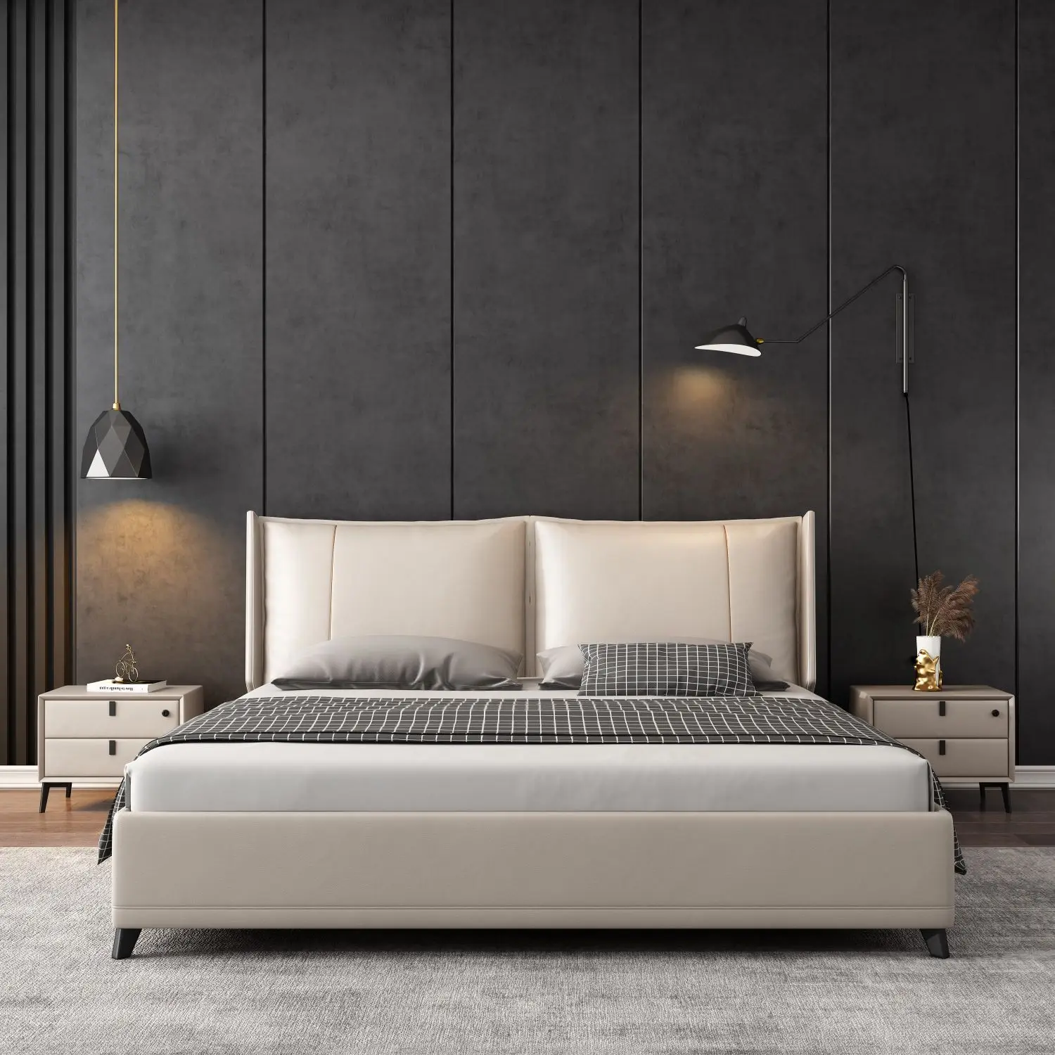 

*h forHot Sale Italian Smart Bed Leather 1.8m Light Luxury Master Double Bed Room Set Nordic Simple 2m Designer Bed comfort Set*