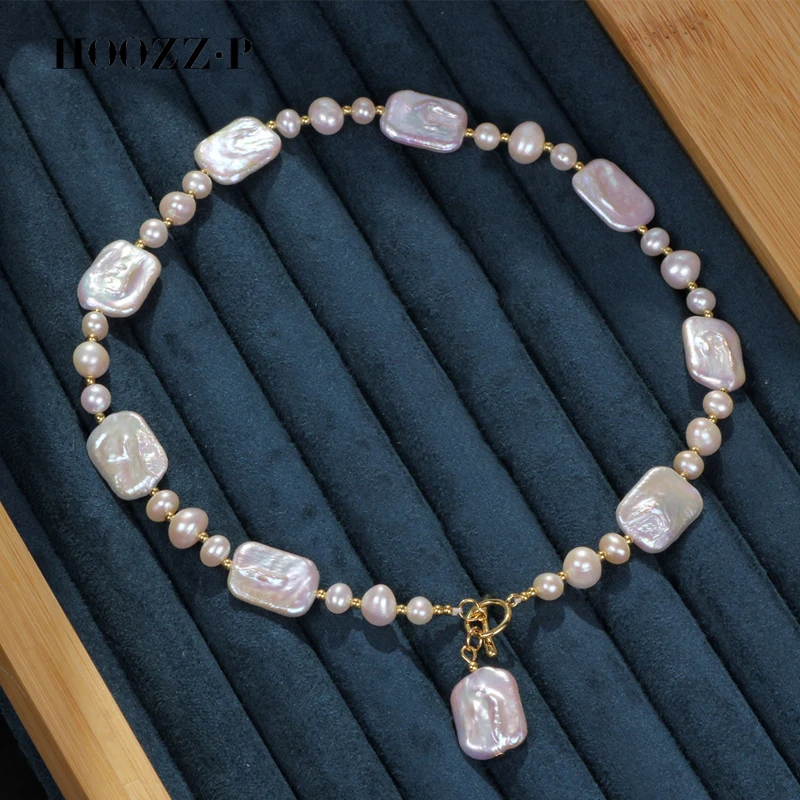 HOOZZ.P Baroque Pearl Sets Necklace Earrings Natural Freshwater Cultured White Biwa High Luster Fashion Fine Jewelry For Women