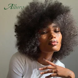 Brazilian Afo Kinky Curly Human Hair Wigs for Black Women 180% Density Natural Black Color Afro Short Bob Remy Hair Wig Allure