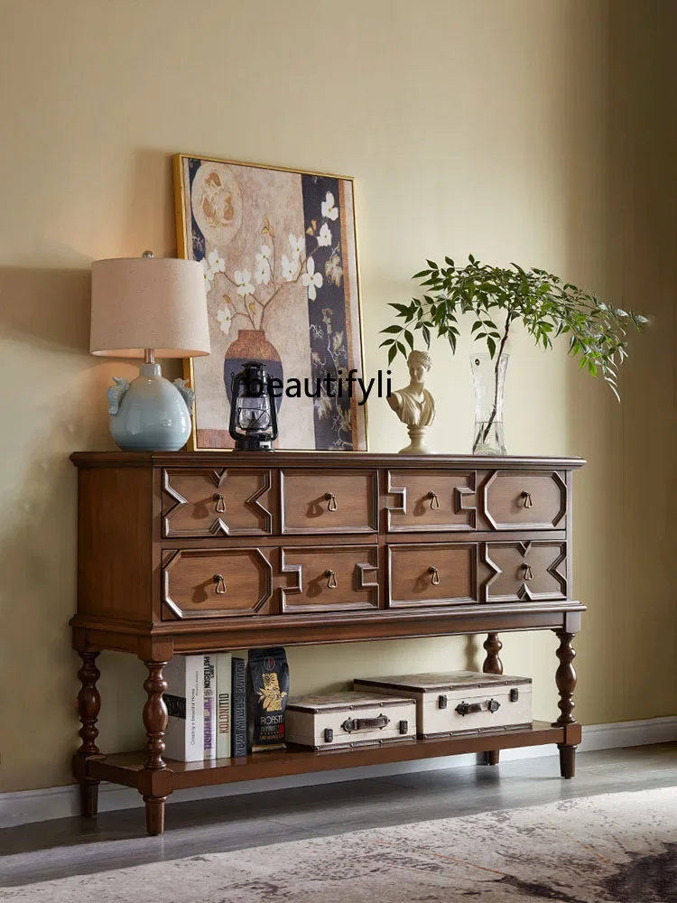 

Retro solid wood porch cabinet French medieval style living room partition cabinet wall storage cabinet
