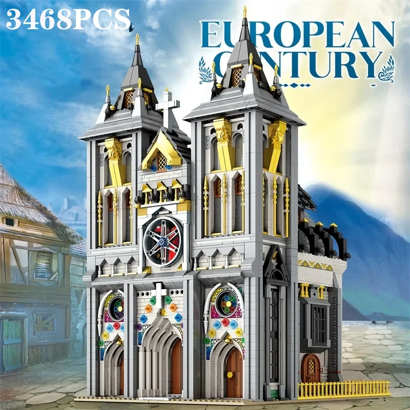 3228pcs mittelalter liche Kirche Bausteine europäische Straßen ansicht Gebäude Moc Ziegel Modell