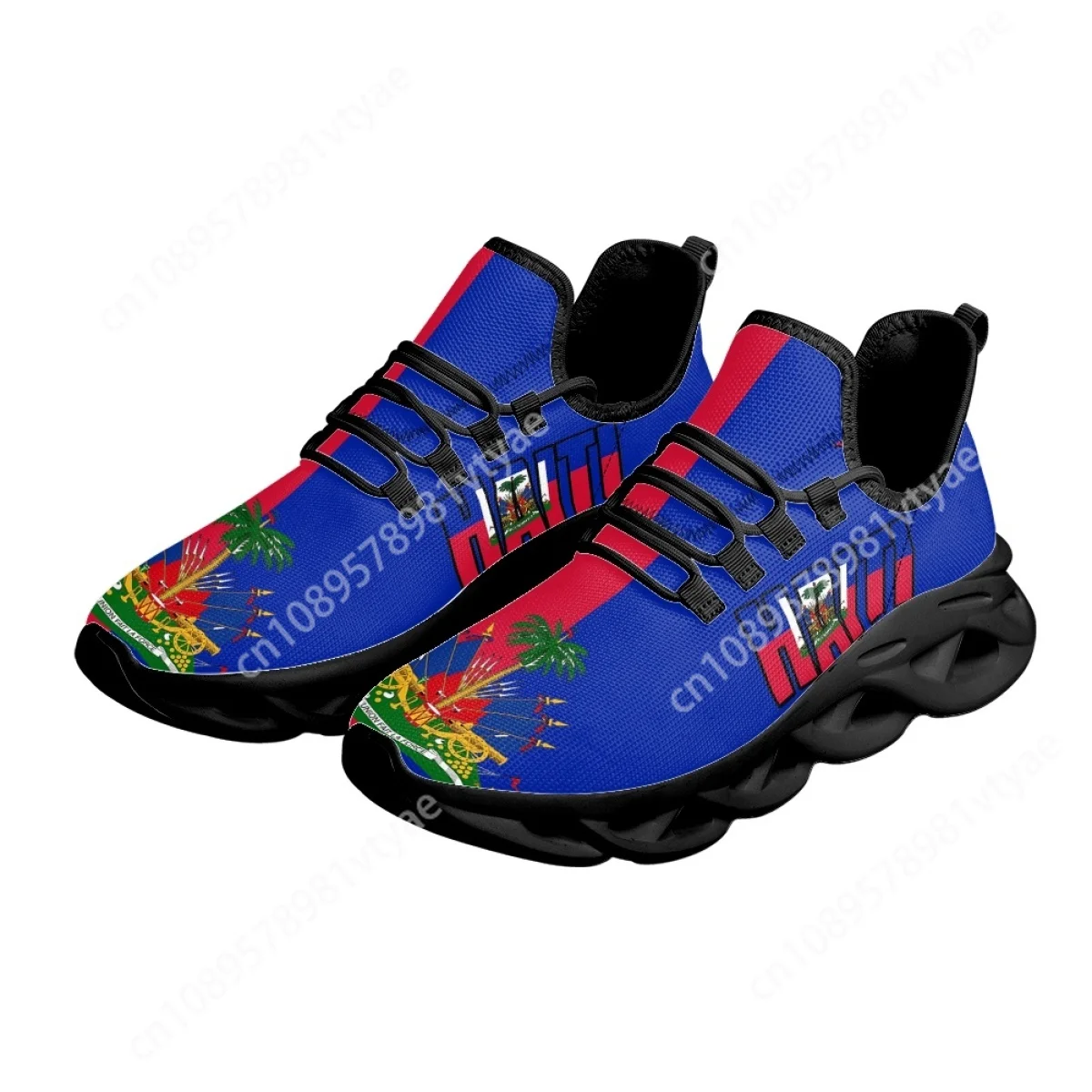 Custom Made Women's Wear Resistant Cushion Walking Shoes Haiti Flag Design Mesh Sneakers Non-Slip Platform Sport Tennis for Man