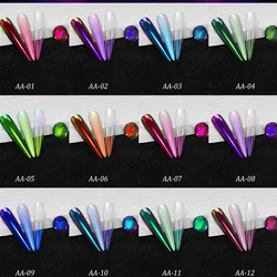 12 Colors Chameleon Metallic Mirror Nails Powder Gold/Blue/Green Super Bright Nails Glitter Rubbing Dust Chrome Nail Powder */Q8