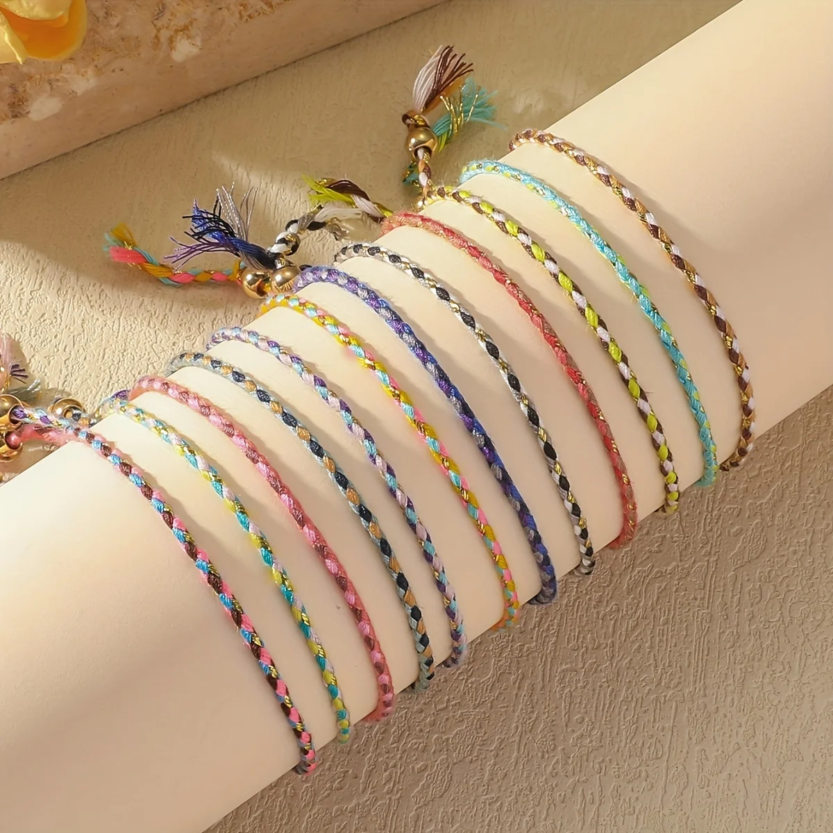 A Set of 12 Handmade Vintage Style Cotton Rope Bracelet Sets with Tassels, Suitable for Daily Wear and Women's Accessories