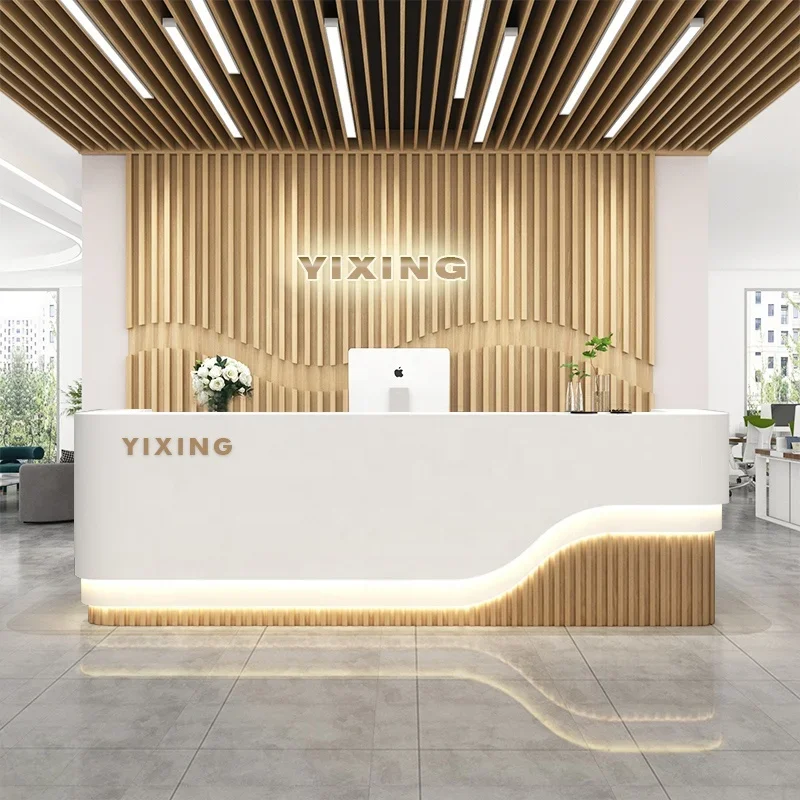 

QTZ30 Modern Design Custom Logo Office Counter Luxury Office Desk Table Front Desk Reception Counter Reception Desk Beauty Salon