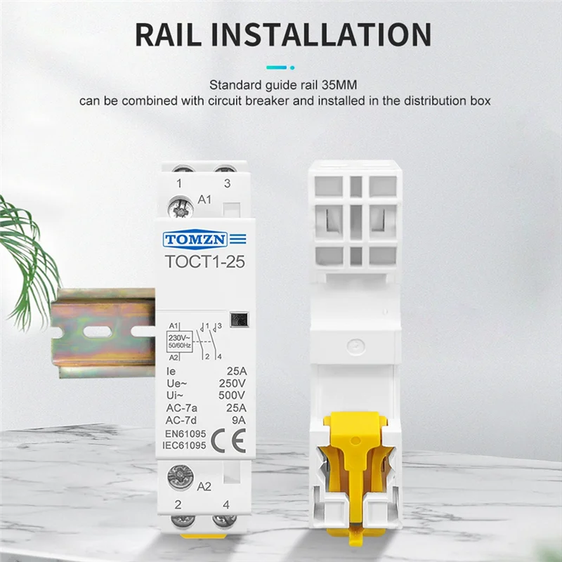 On sale TOMZN TOCT1-25 2P 25A 220V/230V 50/60HZ Din Rail Household Ac Modular Contactor 25A 2NO AC Contactor