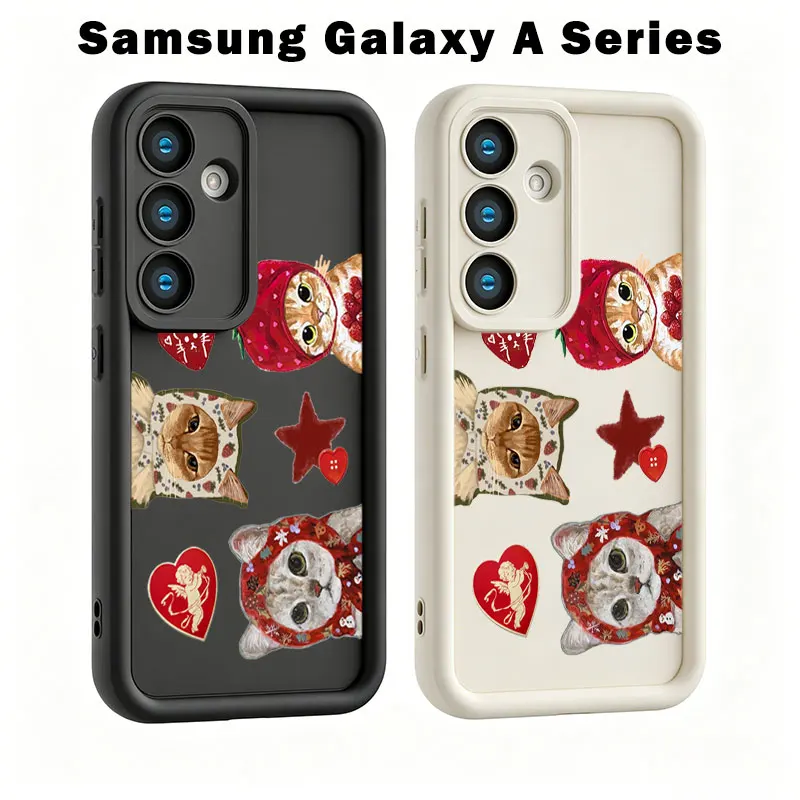 Christmas Strawberry Cat Case For Samsung A73 A71 A57 A56 A55 A54 A53 A52 A36 A35 A34 A33 A32 A26 A25 A24 A17 A16 A15 A14 A07