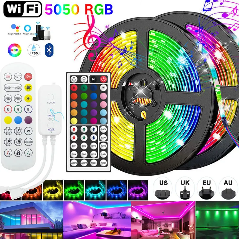 Tira de luces Led Rgb para habitación de niños, cinta Multicolor de pared, Wifi, Alexa, 10M, 15M, 20M, 12V, resistente al agua