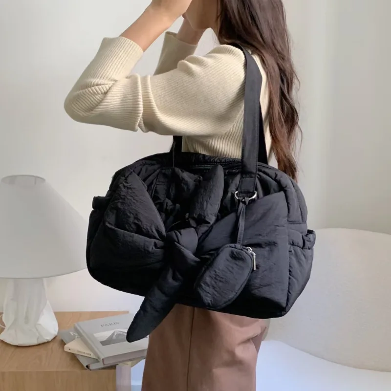 

Korea Knot Women Shoulder Bag Large Capacity Solid Color Tote Bag Versatile Handbag Commuter Work Student Shopping Travel Bag