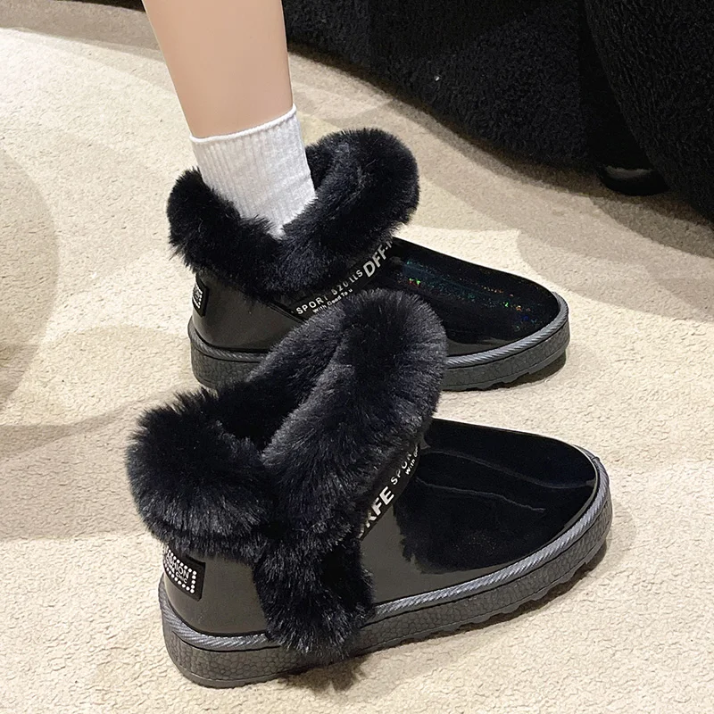 Women Winter Flats Platform Snow Boots Soft  Ankle Boots Laser Design Fur Short Plush Warm Casual Outdoor Shoes For Female 36-40