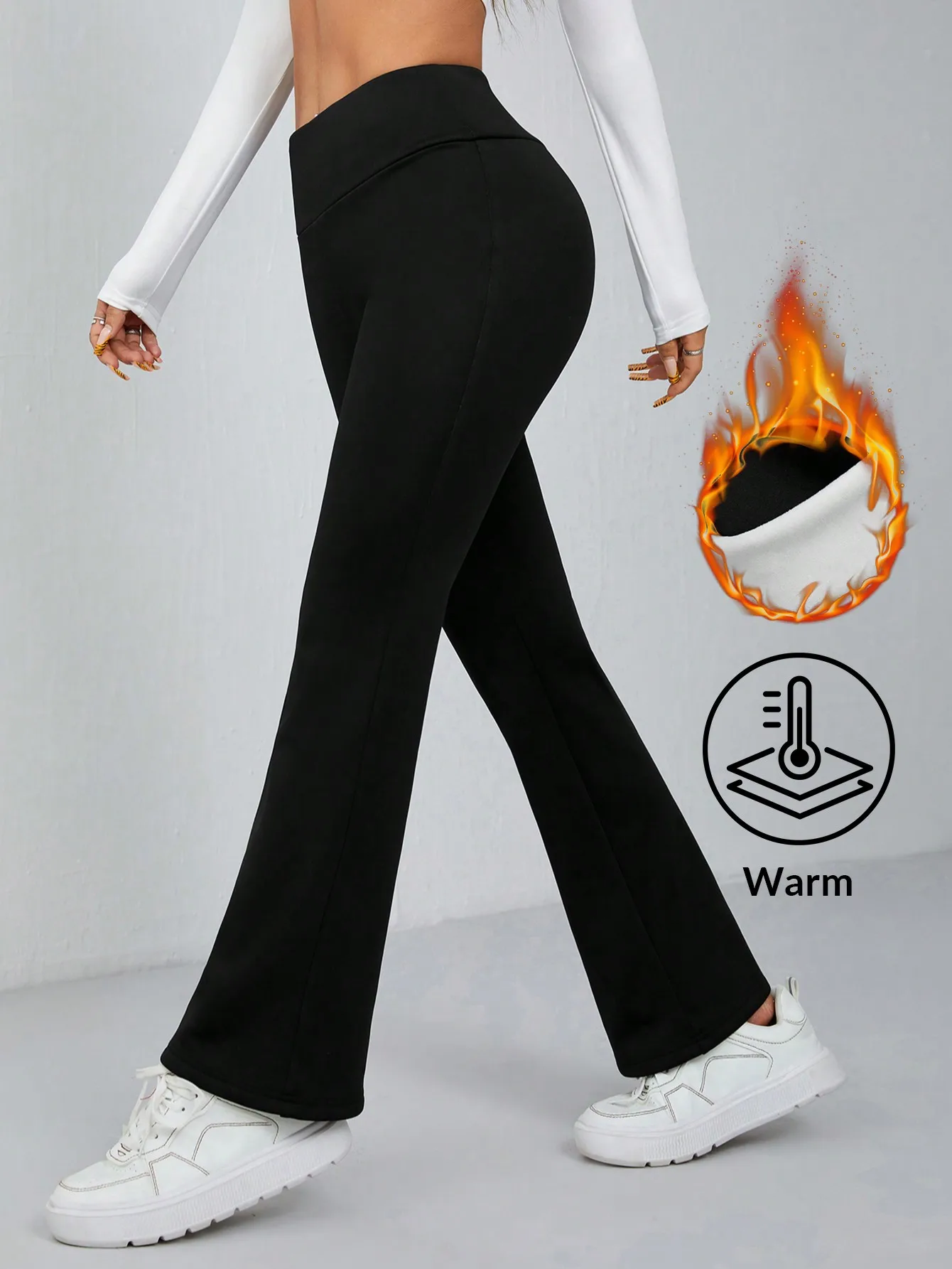 

Женские теплые брюки с высокой талией, расклешенные, на флисовой подкладке, для зимы