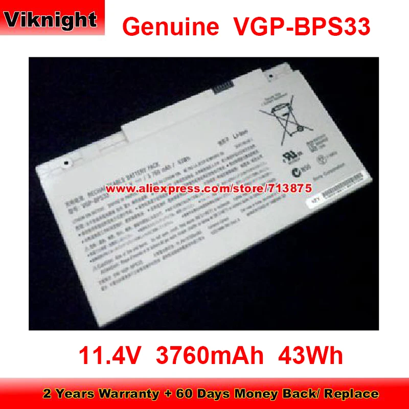 

Genuine VGP-BPS33 Battery SVT15117CXS for Sony SVT14112CXS SVT14113CVS SVT14115CV SVT14117CHS SVT14129CCS 11.4V 3760mAh 43Wh