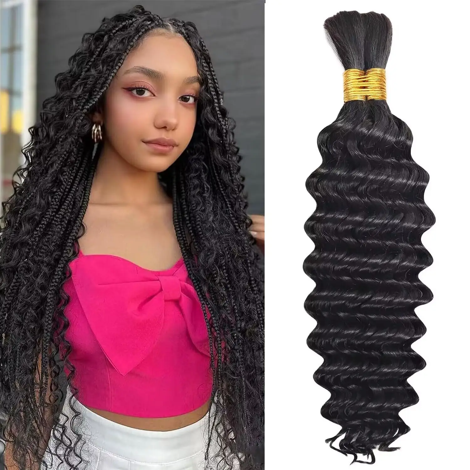 Water Wave Human Braiding Hair 100% Unprocessed Human Hair Braiding Hair No Weft 18 Inch Curly Bulk Human Hair for Braiding #1B