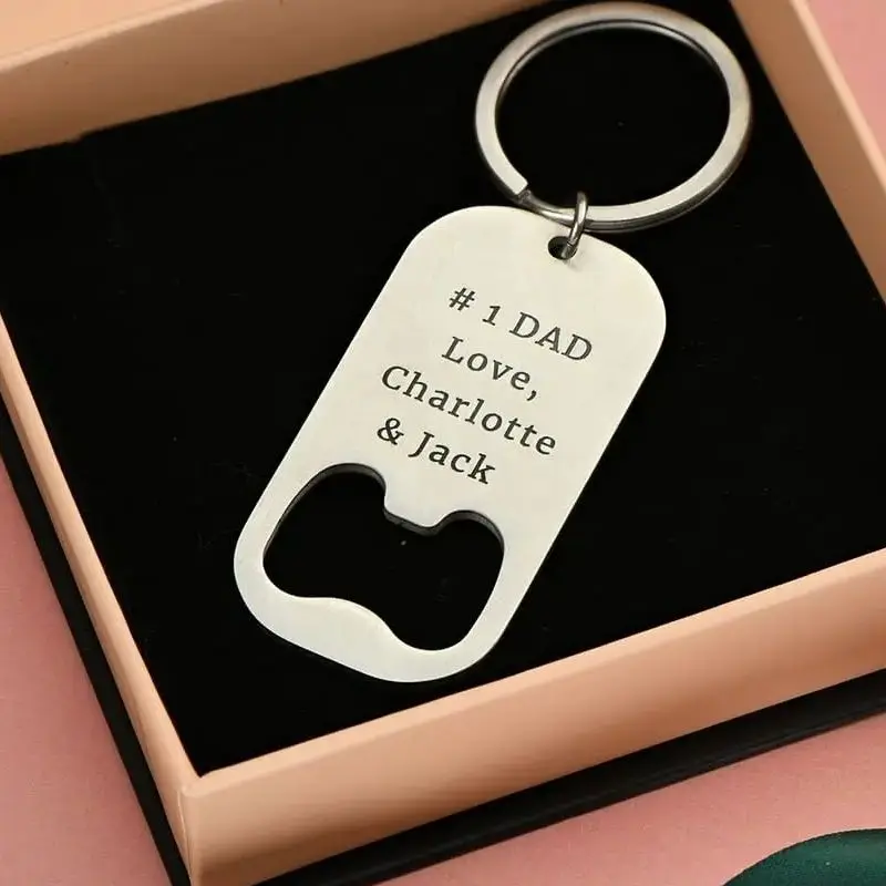 Custom Engraved Bottle Opener Keychain Personalized Greetings Keychain Gift for Father Stainless Steel Car Key Accessory Gift