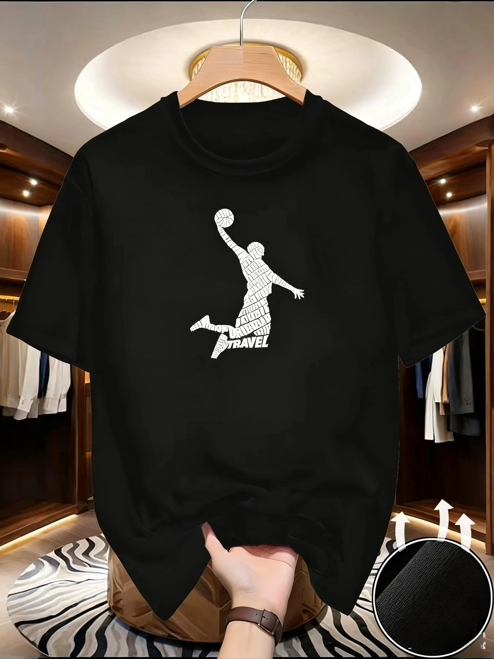 Men Spring‑Summer 100%Cotton Basketball‑Slam‑Dunk Graphic T‑Shirt Breathable Round‑Neck Tee For Street Outdoor Casual Daily Wear