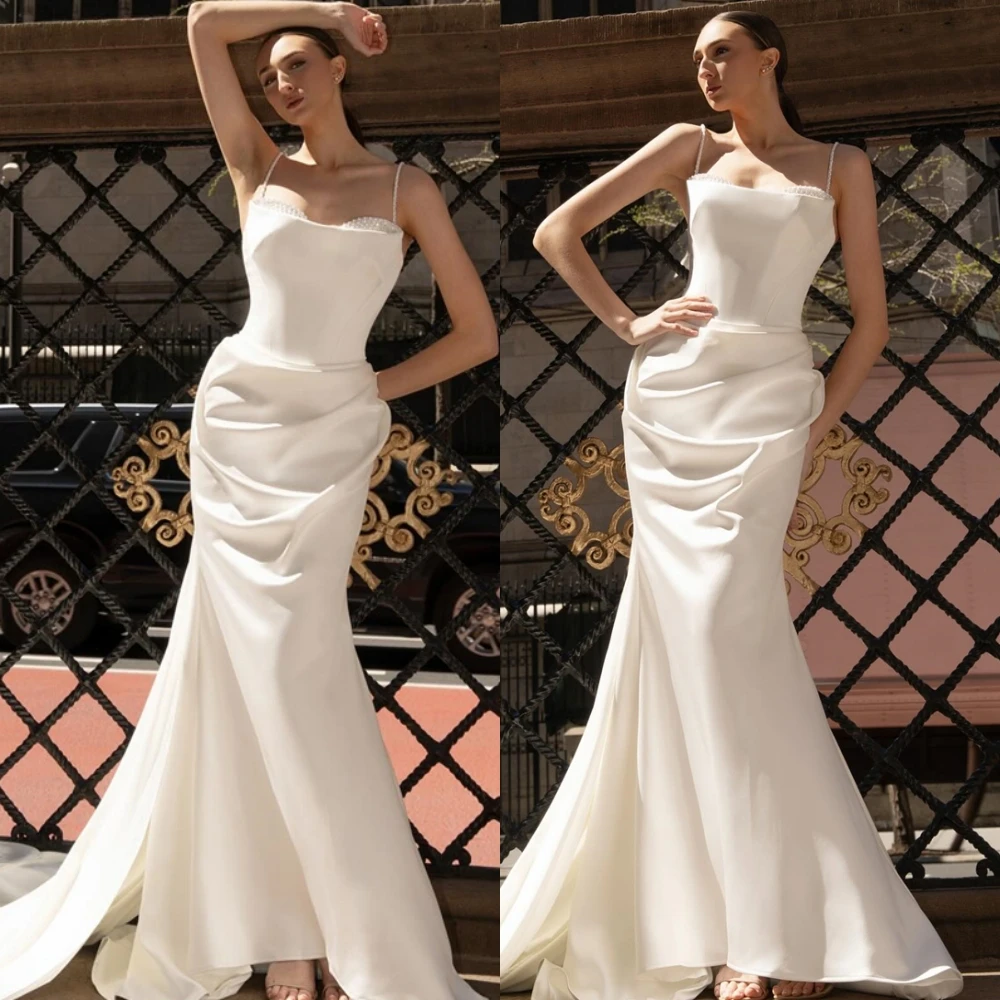Customized Elegant Satin Strapless Evening Dress Classic Mermaid Prom Dresses Fashion Crystal Special Occasion Gowns