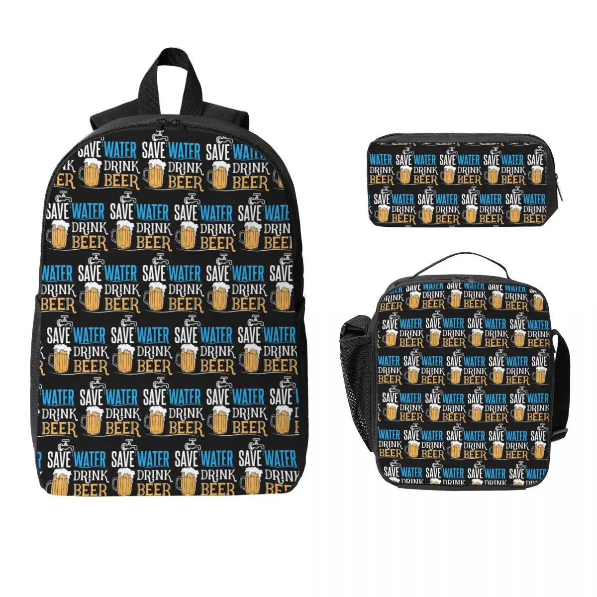 

Funny Kiss The Cook And Bring Him A Beer Backpack Student Boys Girls BookBag School Bag 3ps Insulated Lunch Bag Pencil Case