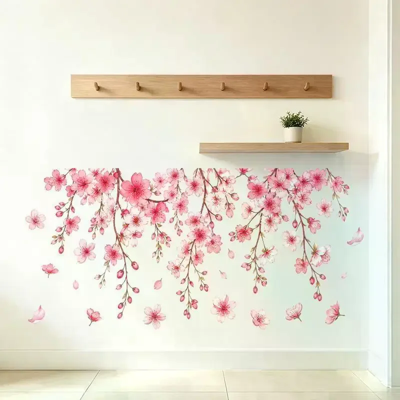 Pink Cherry Blossom Wall Stickers Self Adhesive Waterproof Perfect For Living Room Bedroom Home Decor