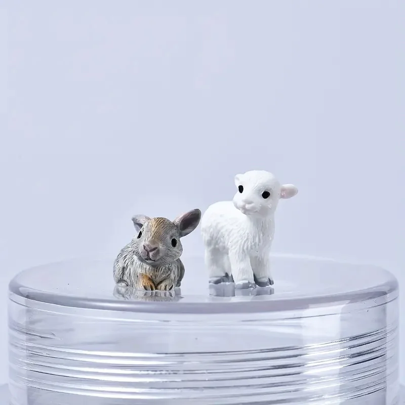 Set of 5 Mini Resin Rabbit Miniatures, Sheep Animal Figurines, Fairy Garden Supplies, Potted Plant Terrarium Craft DIY Accessory