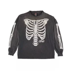 Skull Printed Washed 1:1 Best Quality Sain T-Shirt Street Clothing Vintage Oversized Casual Mens Womens T Shirt Tops