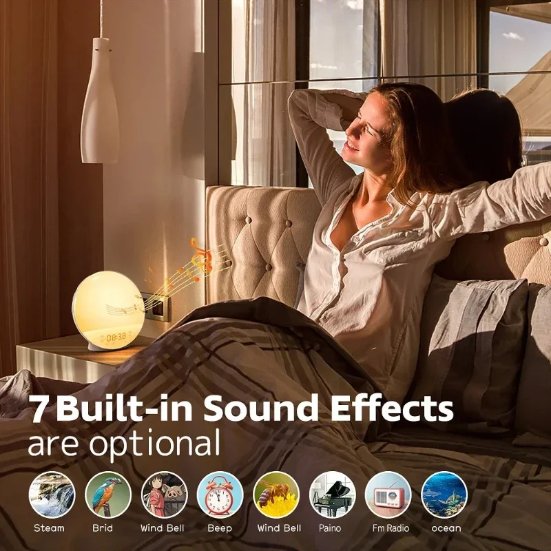Alarm clock with sunrise/sunsetsimulation dual alarmclock wake-up light alarm clock FM radio night light white noise forchildren view 4