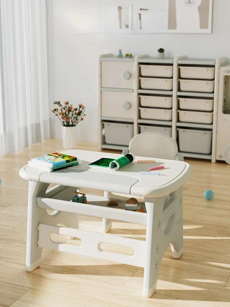 Bureau dinosaure pour enfants, table de lecture pour bébé, chaise rabattable en plastique, table de jeu jouet d'éducation précoce pour la maison, apprentissage des enfants