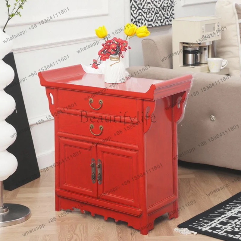 

New Chinese-style red upturned head simple solid wood porch cabinet retro storage locker