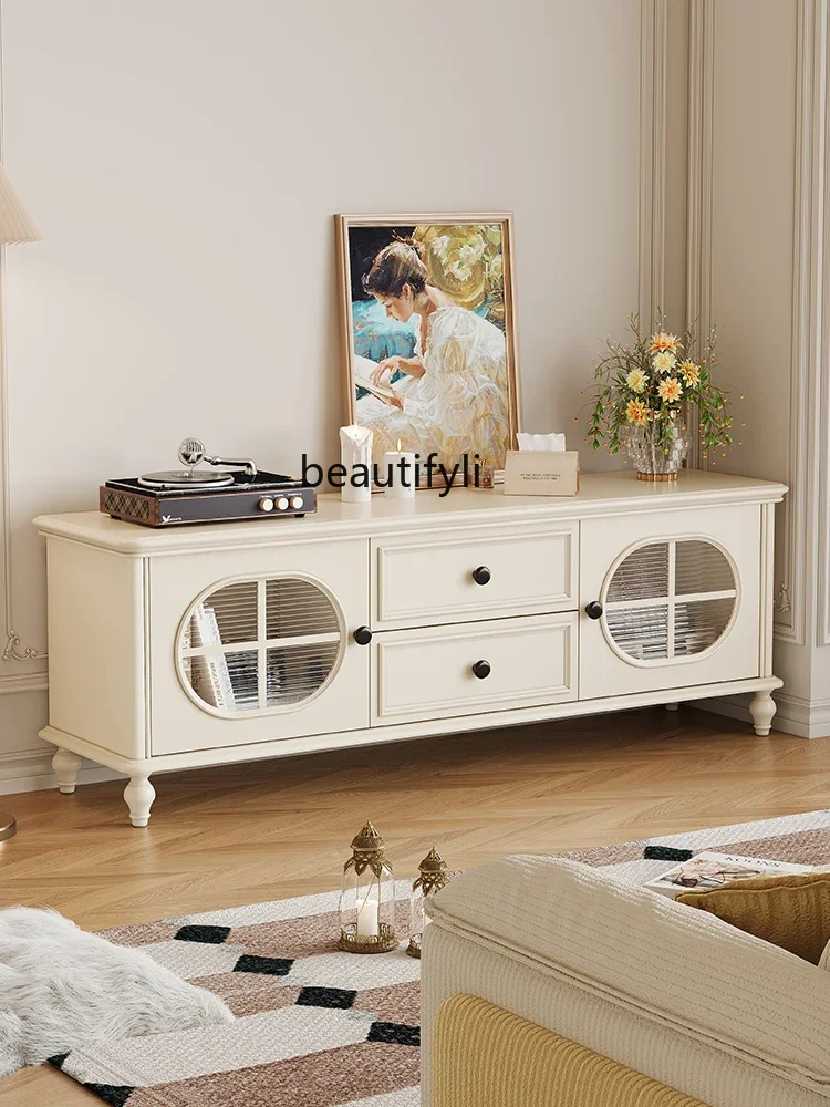 

French style, household living room wall storage locker Small apartment 1.6M white solid wood floor cabinet
