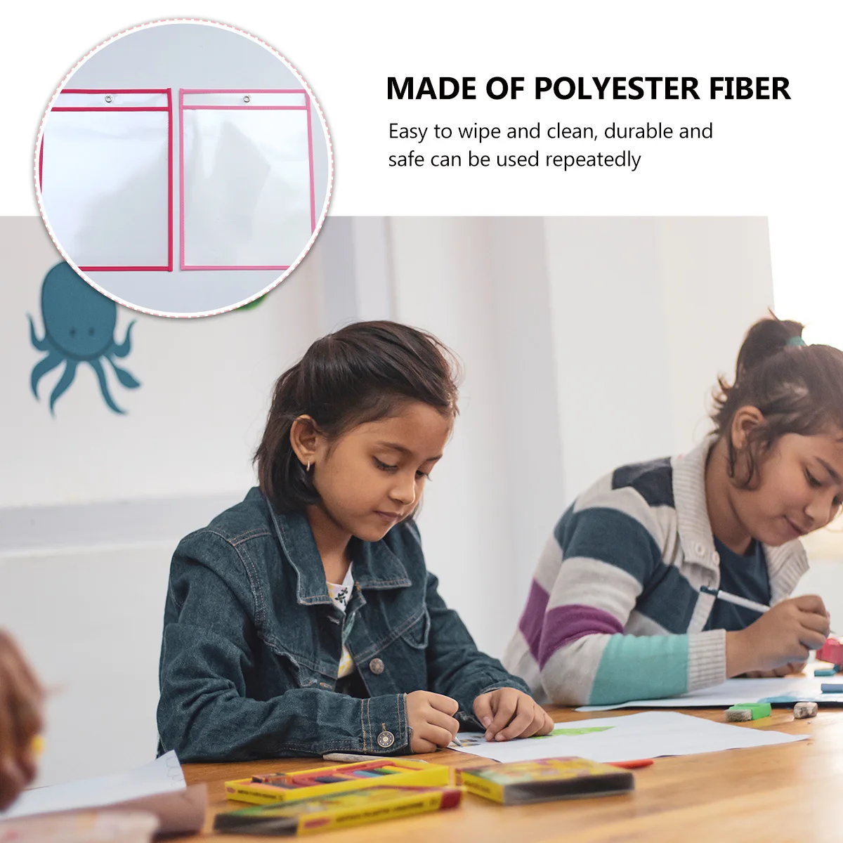 

Children Dry Erase File Pockets Transparent Pet Document Pouches Reusable School Teaching Accessories File Pockets