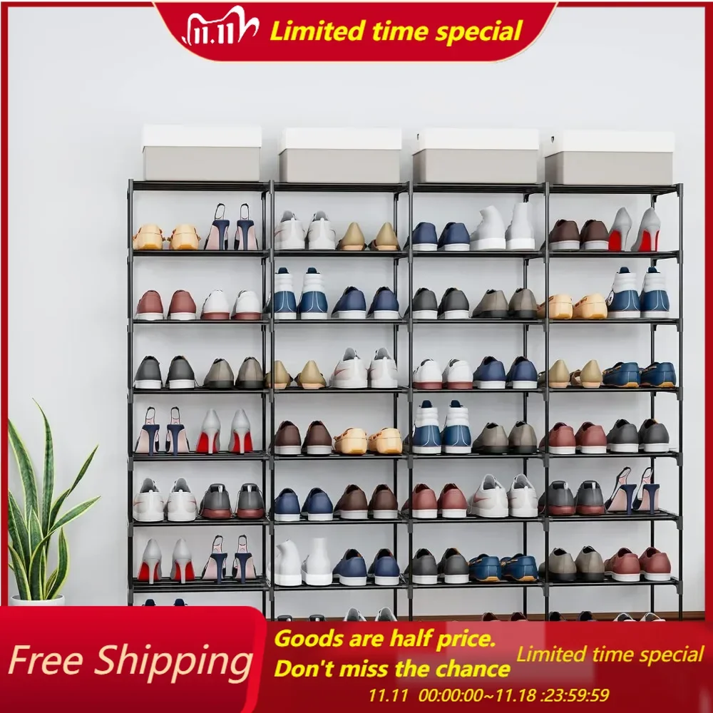 Metal Shoe Rack Large Capacity 4 Rows 8 Tier 56-64 Pairs Shoes Boots Storage Organizer