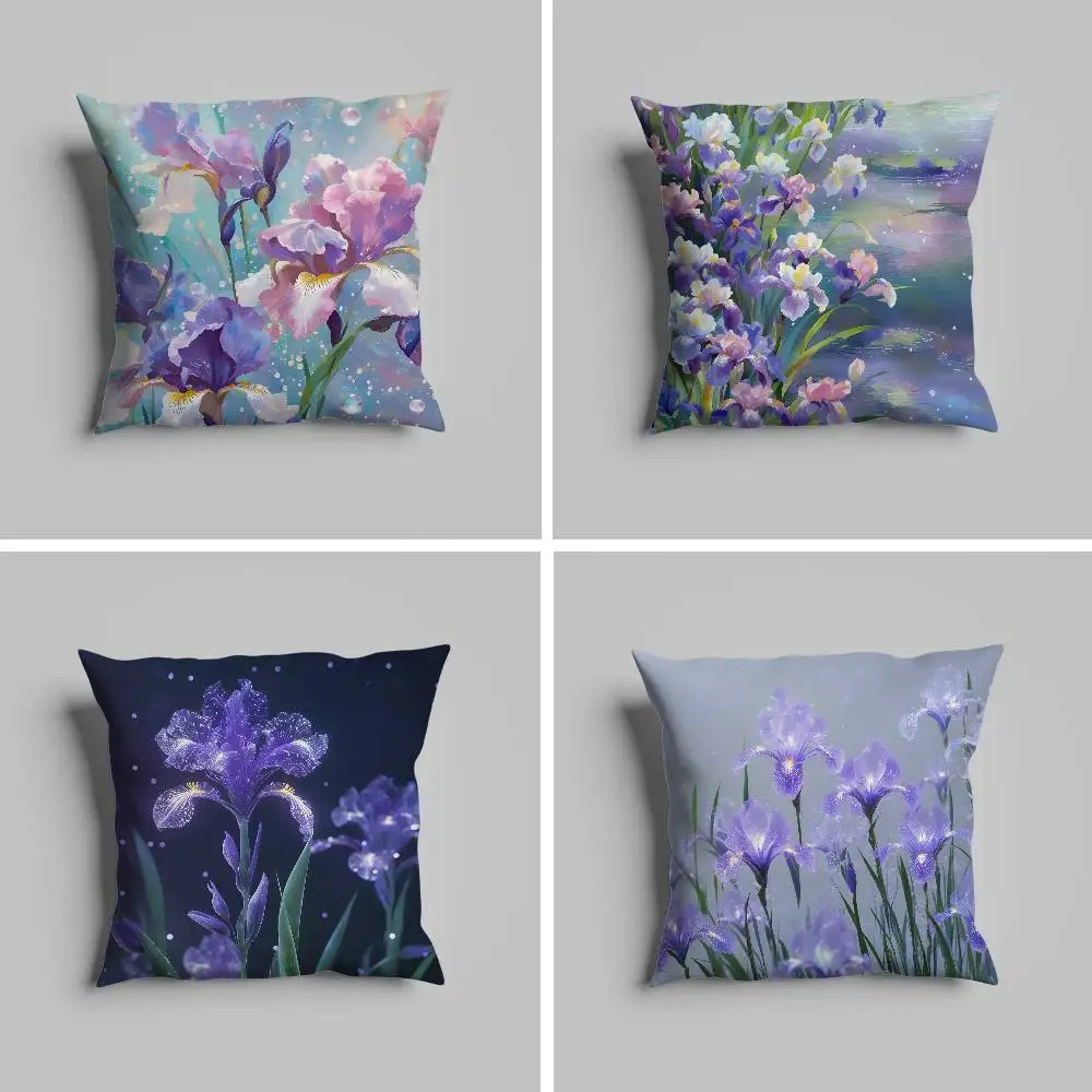 

Iris Purple Flowers Pillow Case Pillowcase For Car Pillows 60x60 Cushions Luxury Double Sided Cover Home And Decoration Sofa 30