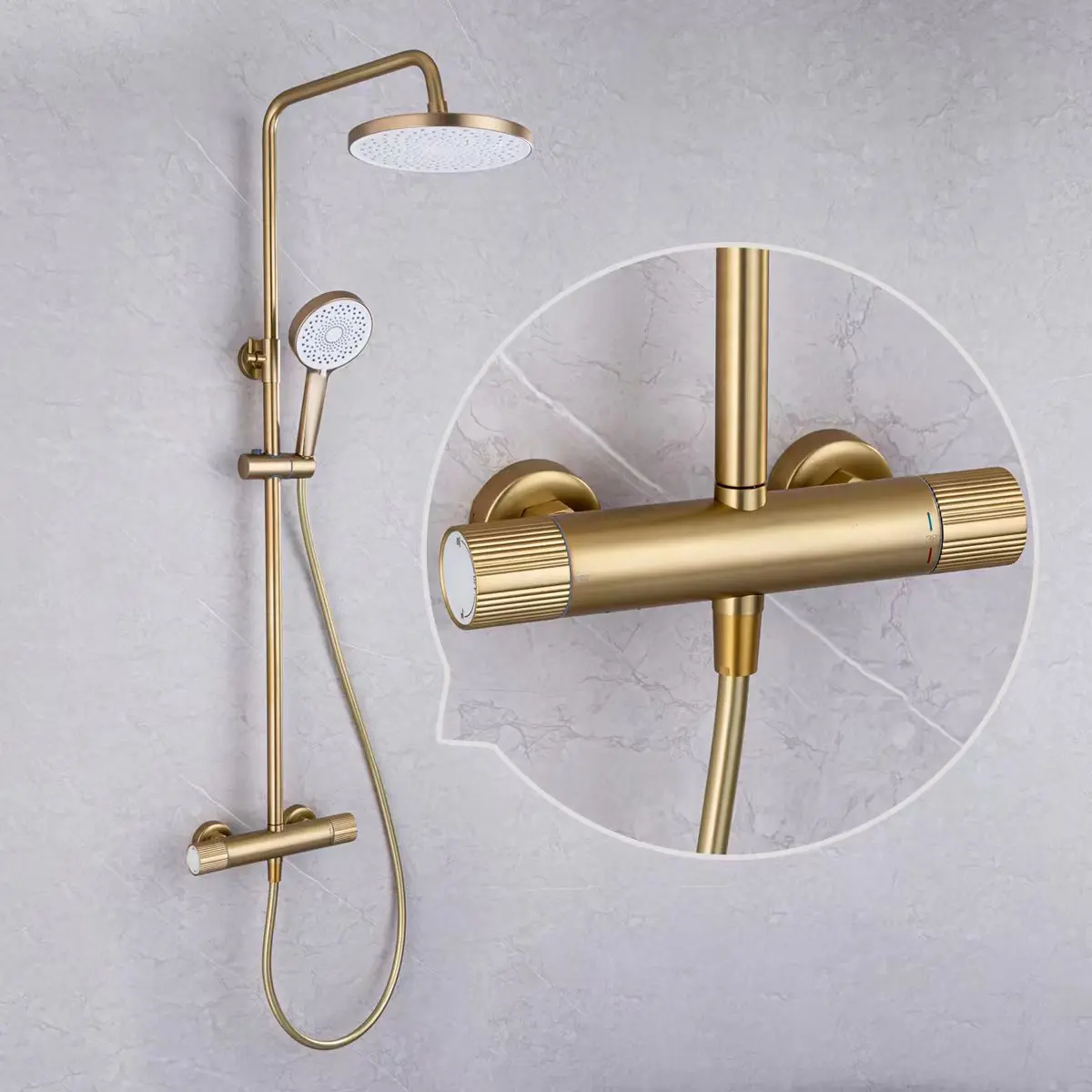 

Золотой настенный душевой набор, термостатическая распылительная насадка для ванной комнаты с повышением давления в отеле