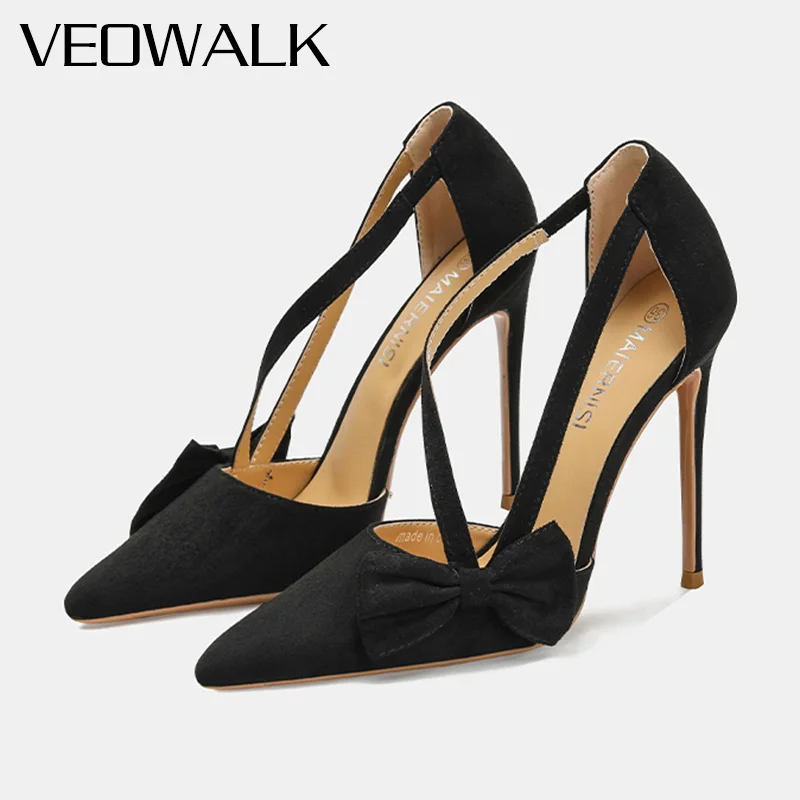 

Новые дизайнерские туфли-лодочки на очень высоком каблуке 12 см, женские пикантные черные туфли из флока с бантом, острым носком, туфли на шпильке без шнуровки для подружки невесты
