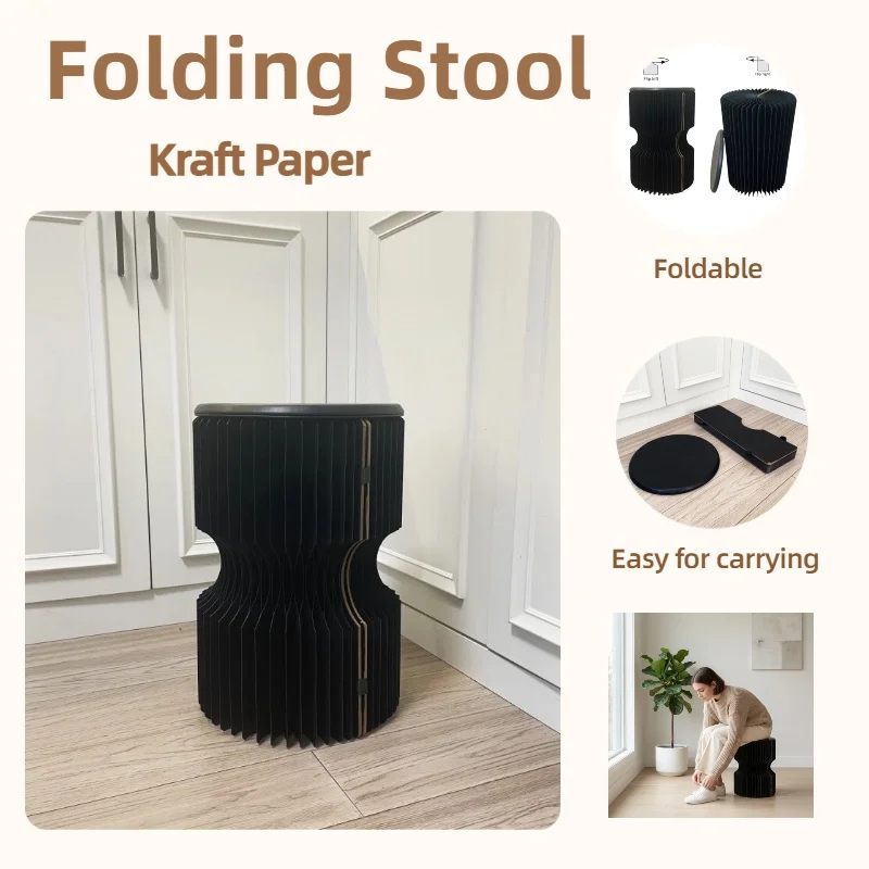 

Dia30xH43cm Folding Stool Portable Lightweight with Soft Leather Pad Black Color Low Stool For for Living Bedroom Dressingroom