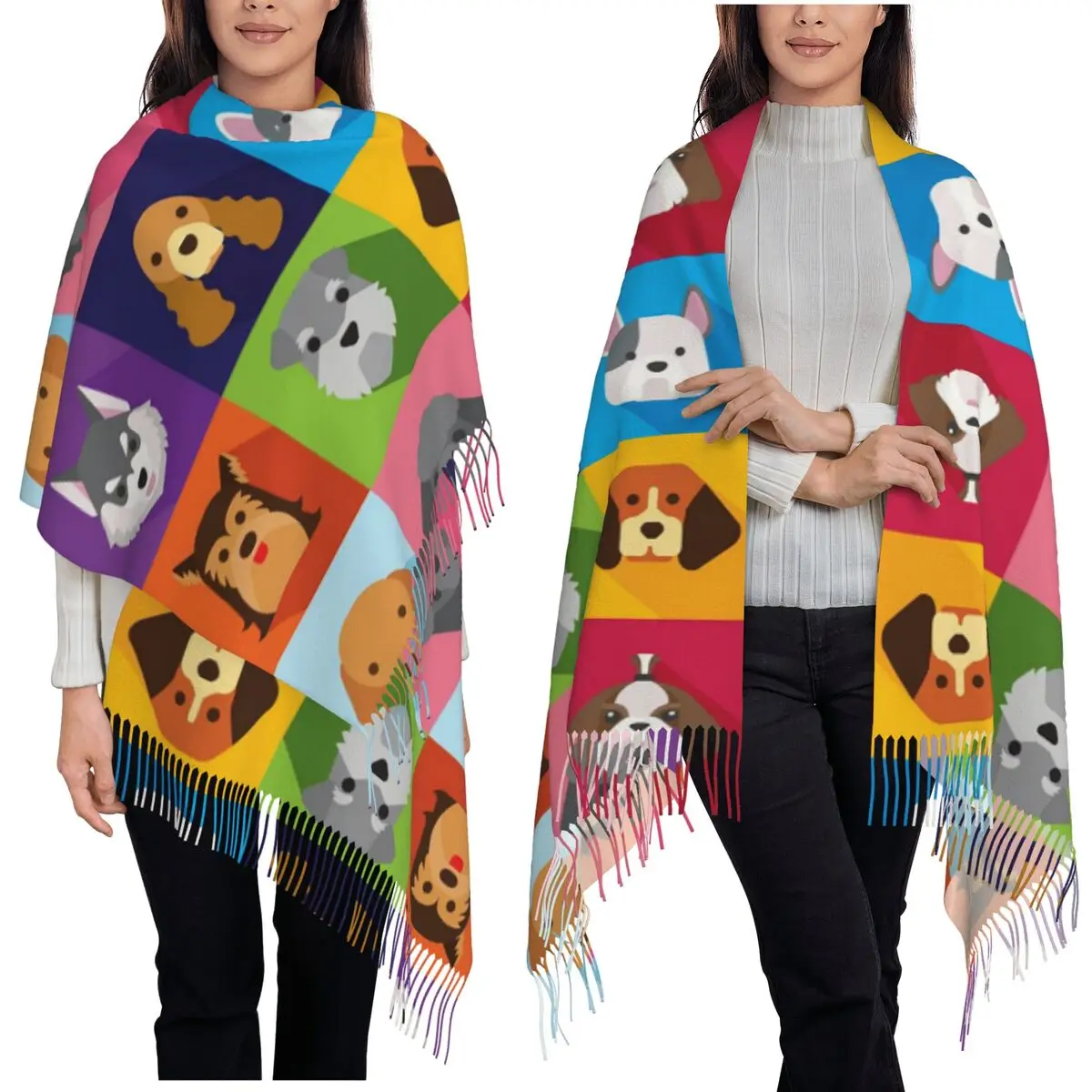 

Грайливый шарф для щенков, шарфы с кисточками для женщин, мягкие теплые шали и накидки, большая осенне-зимняя шаль